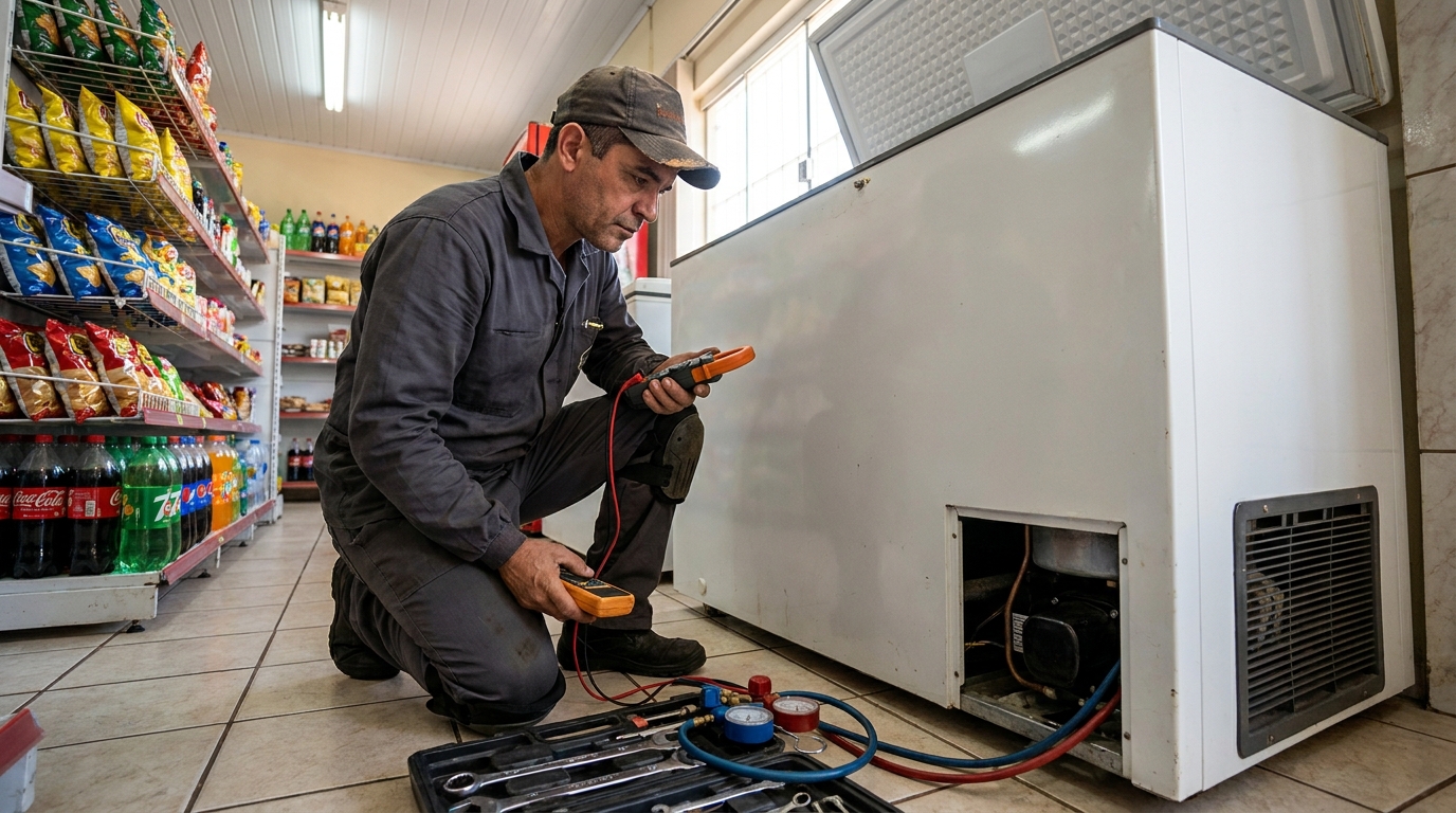 Reparo da placa eletrônica de um freezer em atendimento em Curitiba‑PR