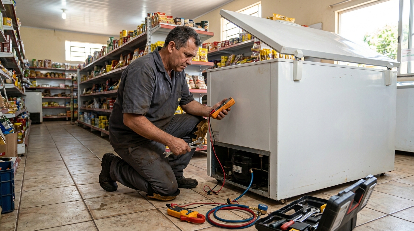 Troca de termostato de freezer em atendimento em Curitiba‑PR